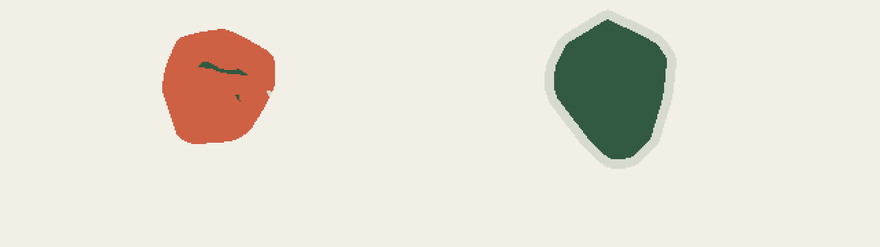 Sampled background rays around the head and hair; forbidden formations in orange, clear head envelope in green; position rule left, corrected rule right