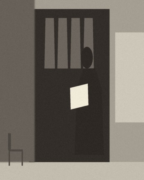 S08: the door frame crossing her.