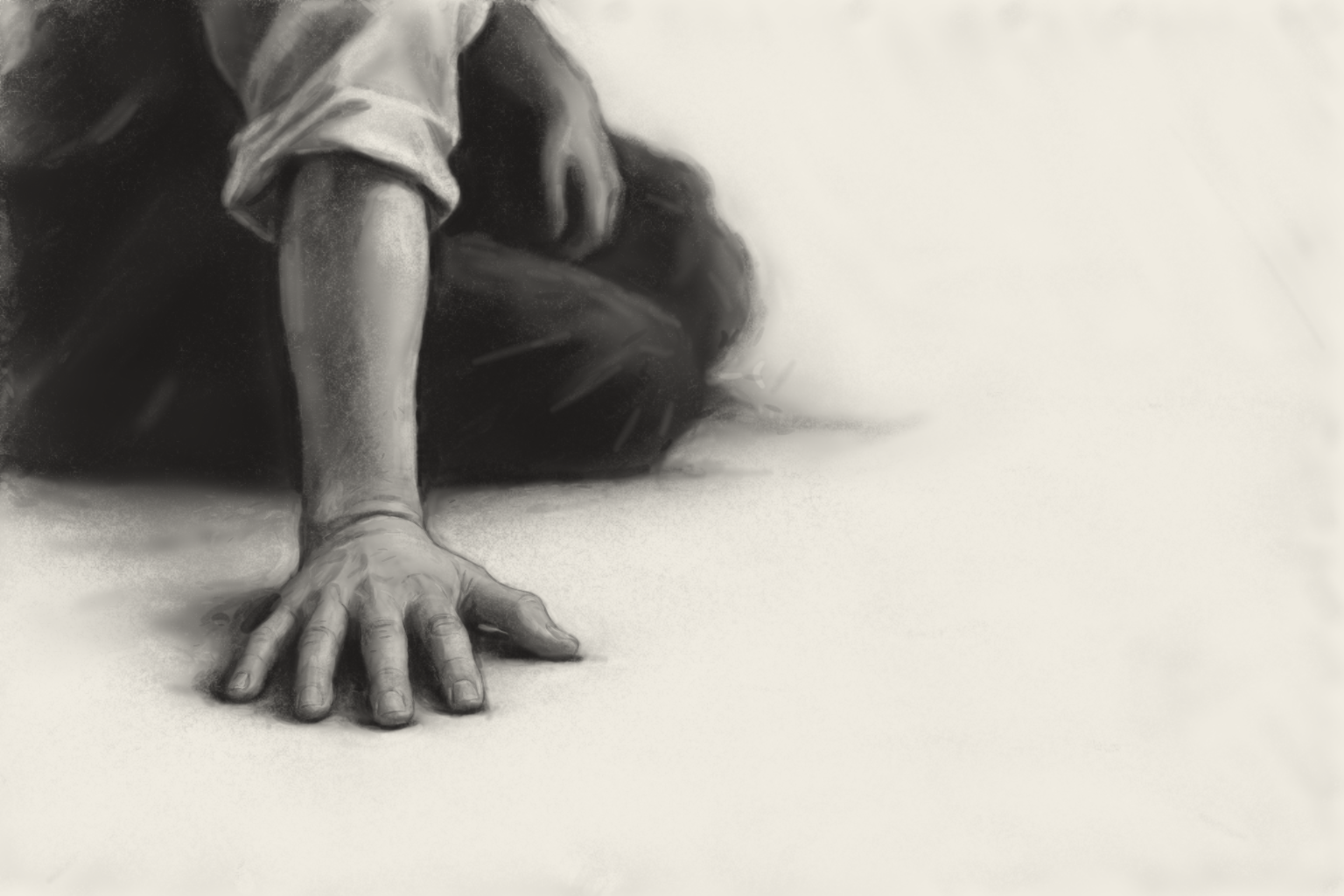 Retained native drawing with dimensional planted hand and quieter floor