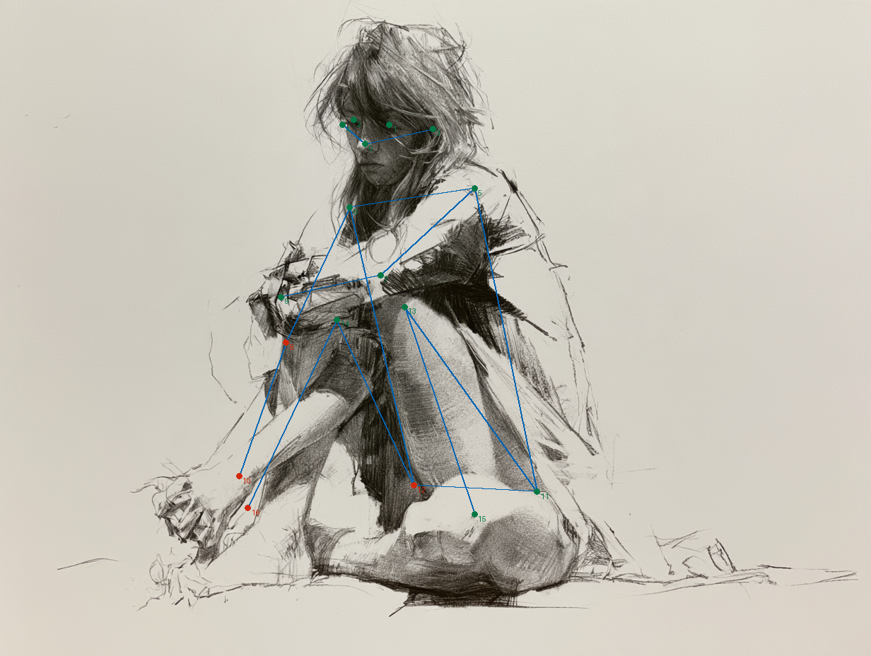 steered-00: inferred joints over original drawing; diagnostic overlay